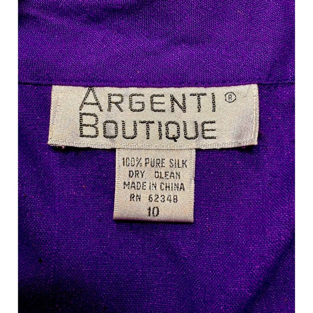 Vintage 80s Argenti Boutique Womens Size 10 Purple 100% Silk Dress Shoulder Pads - Picture 6 of 8